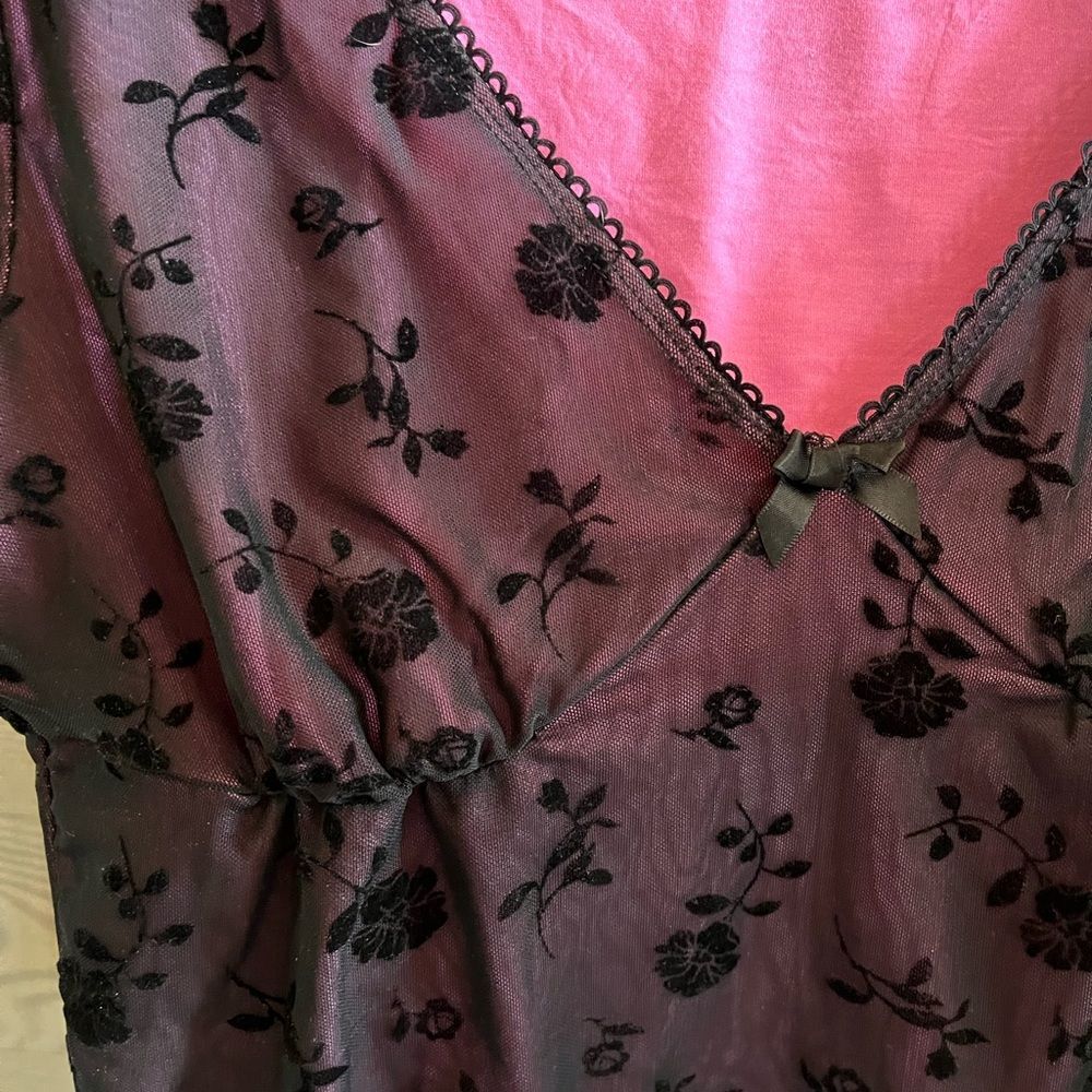SHEIN ICON 90s Floral Print Bow Front Lettuce Trim Crop Mesh Tee Y2K XL - Picture 11 of 12